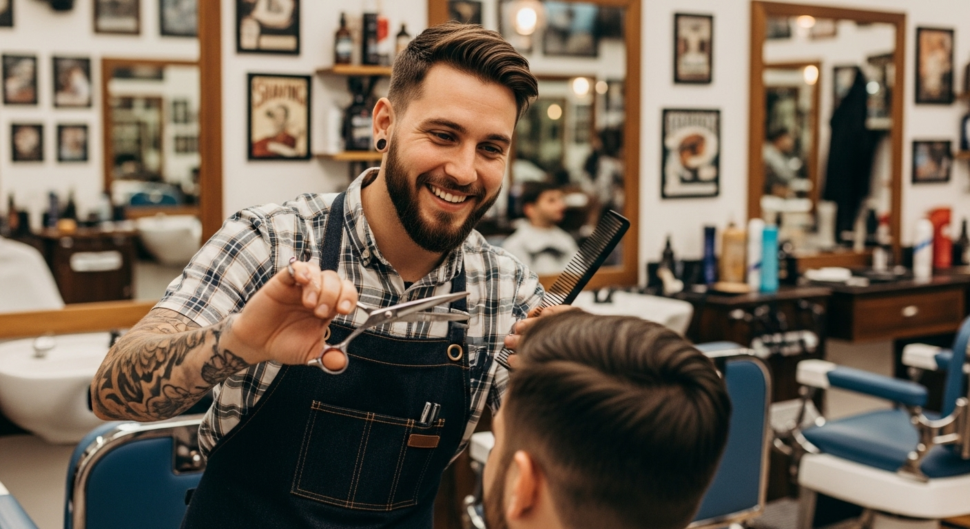 A barber performing a haircut