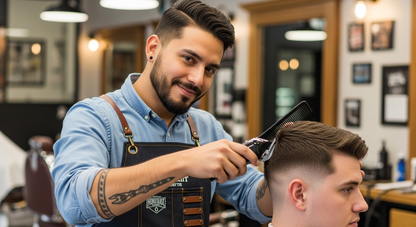 A barber performing a haircut