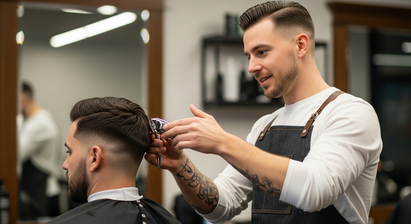 A barber performing a haircut
