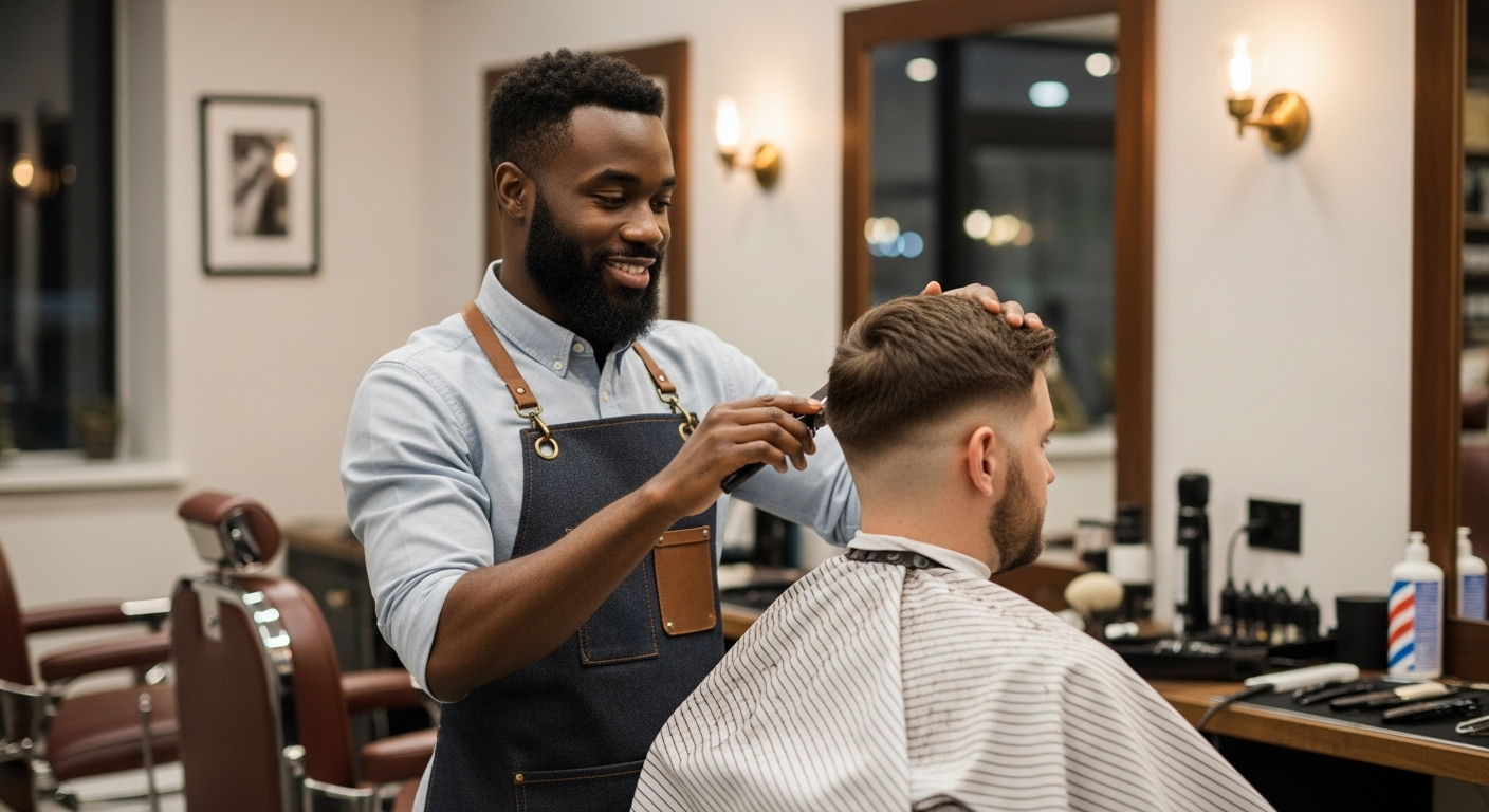 A barber performing a haircut