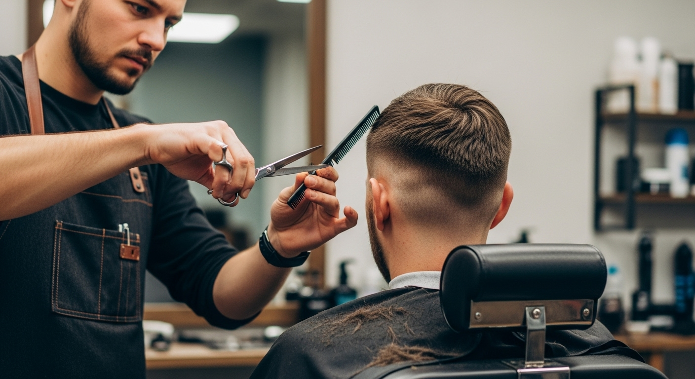 A barber performing a haircut