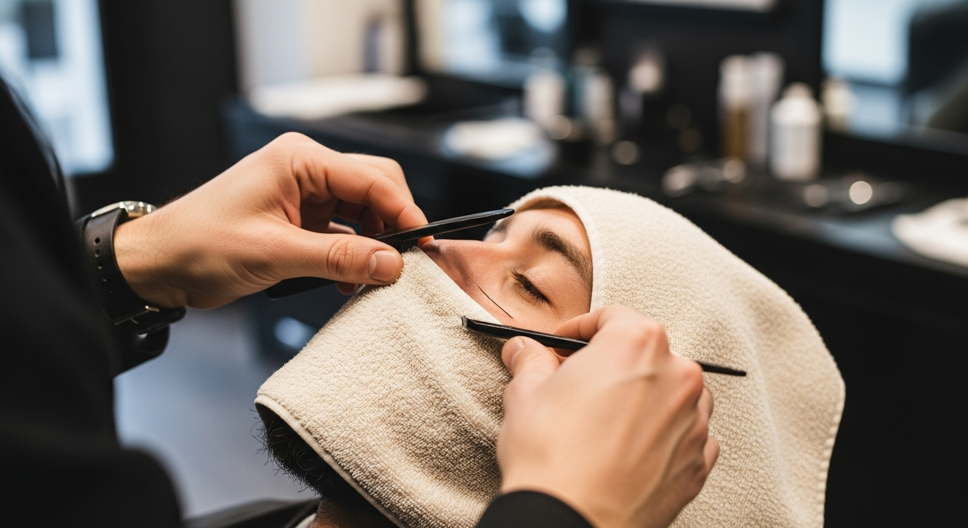 A barber performing a haircut