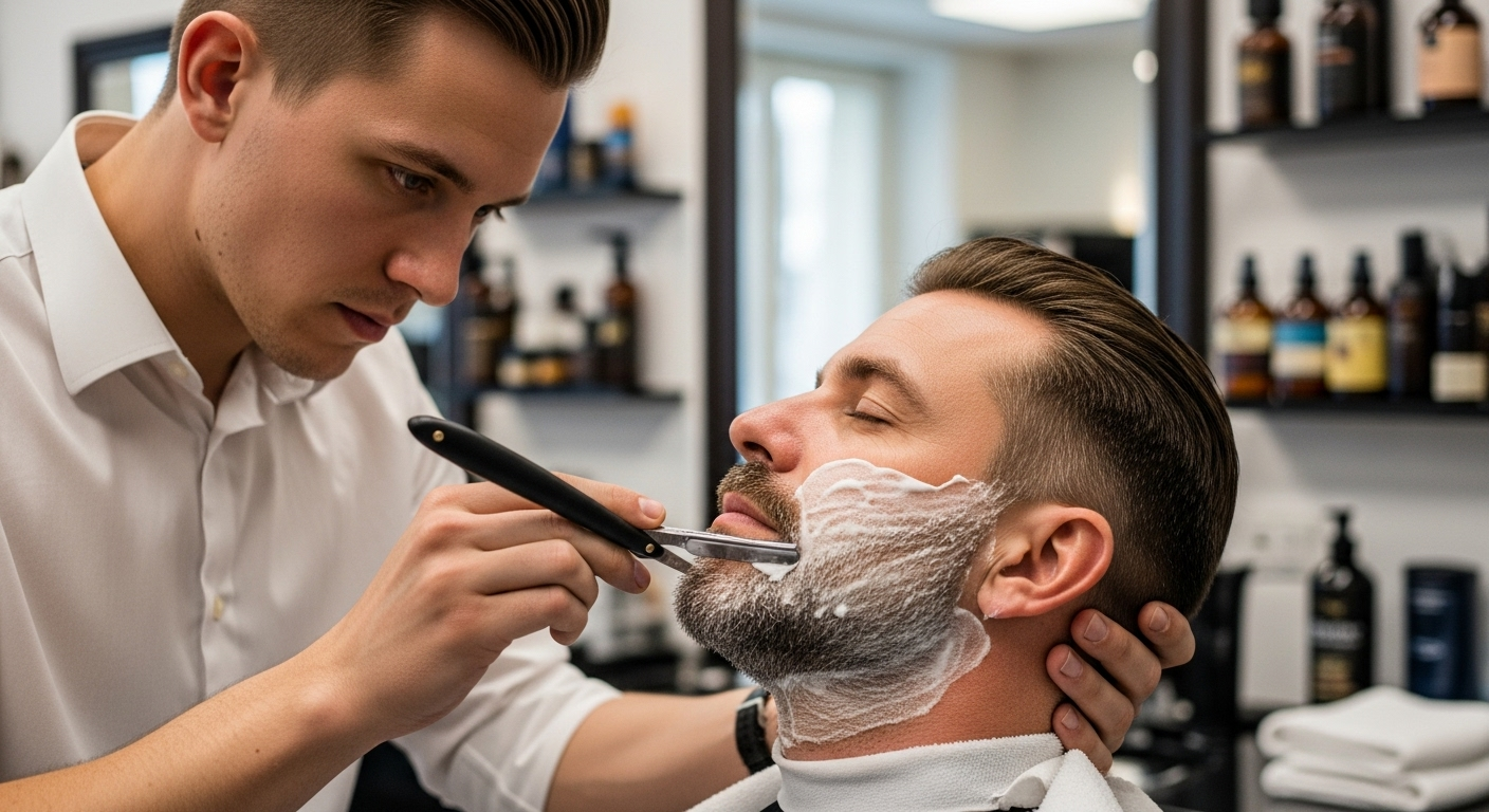 A barber performing a haircut